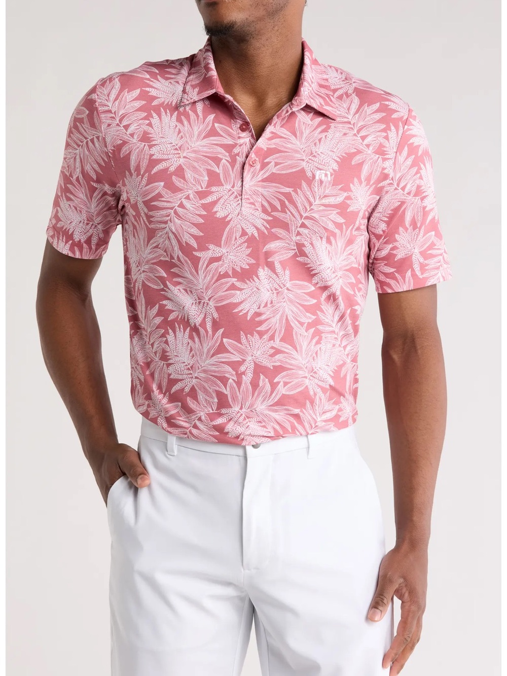 Travis Matthew Sea Journey Leaf Print Stretch Polo XXL GUC Earth Red